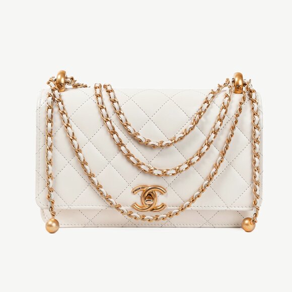 Chanel Pearl Crush White Quilted Lambskin Leather Wallet on Chain - Picture 2 of 14